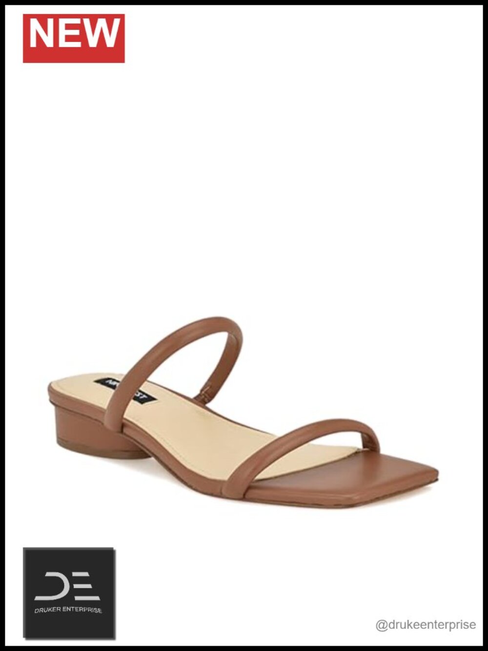Women's Block Heel Square Toe Slip On Dress Sandals Faux Leather .98" Heel